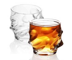 INTIRILIFE 2x Bicchiere da whisky ´SCULPTURED´ in CRISTALLO CHIARO – tazza Vecchio stile Whiskey nel design della scultura Design lavabile in lavastoviglie - Whisky Scotch Bourbon vetro per uomo