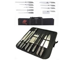 Coltelli/Coltello da cucina professionali in acciaio inox set 8 pezzi in custodia - Ideale anche per sushi