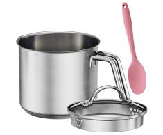 Casseruola in acciaio inox da 1,5 litri con beccuccio per versare, padella per salsa con coperchio filtrante per un facile drenaggio, perfetta per far bollire latte, salse, salse, pasta, tagliatelle