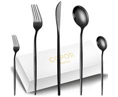Set Posate da 12 Persone Nere , COPOTI 60 Pezzi Acciaio Inox Coltello Forchetta Cucchiaio Cena Set,Lavabili in Lavastoviglie.