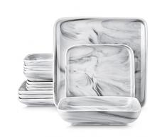 MALACASA Set da cena, 12 pezzi marmo grigio porcellana piatto set con 4 pezzi piatto da pranzo/piatto da minestra/piatto laterale, set da tavola quadrato servizio per 4, serie edera