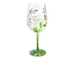 NymphFable Bicchieri Vino Dipinto a Mano Colorati Libellule Fiori Calice Vino Rosso 15 oz per Compleanni, Matrimoni, San Valentino