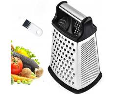 VBOK IGFE - Grattugia a 4 lati in acciaio inox, per grattugia grossolana e fine, per frutta, verdura, carote, formaggio, lavabile in lavastoviglie