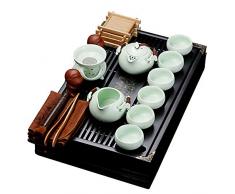 fanquare Kung Fu Servizio da tè in Ceramica con Vassoio e Piccoli Strumenti da tè, Cinese Set da tè in Porcellana, Bianco