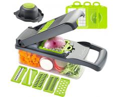 Tagliaverdure, Taglia Verdure Cipolla con 7 Accessori Dicer, Affettatrice Vegetariana Mandolino Manuale per Aglio, Cavolo, Carota, Patate, Pomodoro, Frutta, Insalata