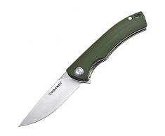 HARNDS Talisman Coltello Pieghevole Tascabile Lama in Acciaio Sandvik con Manico G10, Coltello Serramanico Integrato Cuscinetto a Sfere per Caccia, Campeggio, Sopravvivenza(Verde Militare)