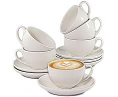 Set di 6 Tazze Bianche da Cappuccino con Piattini - 180ml - Ceramica - Con Confezione Regalo - Mantiene Caldo il Caffe