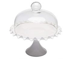 Hemoton - Alzata per torta con cupola in ceramica, con base in vetro, per cupcake e dessert, 225 mm