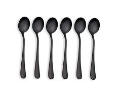 Berglander Cucchiai per zuppa di acciaio inossidabile placcato in titanio nero, cucchiaio da minestra di colore nero, cucchiai di acciaio inossidabile, confezione da 6