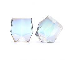 CKB Ltd - Set di 2 bicchieri da cocktail inclinabili a forma di diamante, colore: arcobaleno metallizzato, per whisky, scotch, brandy, whiskey