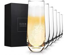 Flute da champagne senza stelo – calici in cristallo soffiati a mano – Set di 6 bicchieri Mimosa senza stelo, cristallo di alta qualità, regalo per feste nuziali, matrimoni