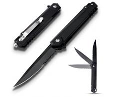 GVDV Coltello Pieghevole Tascabile 7CR 17 Acciaio Inossidabile, Coltello Serramanico con Manico FRN & Chiusura di Sicurezza, Coltello da Sopravvivenza con Rompivetro per Campeggio e Caccia per Uomini