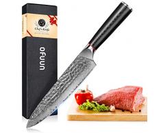 oFuun Coltelli da Cucina Professionali 20cm Lame, Coltello Cucina Giapponese Professionale Damasco 67 Strati, Coltello da Chef Santoku Per verdure, pesce, carne, frutta