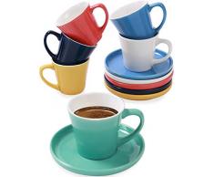 Set di 6 Tazzine da Caffè Espresso con Piattini - Ceramica - Colorate - Con Confezione Regalo - 70ml