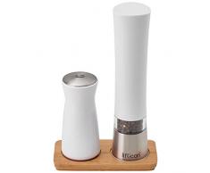 liflicon Set Macina Pepe Automatico Senza Batterie + Saliera + Elegante Base in Legno, Ecologico Macinaspezie Innovativo. Vincitore Premio Design