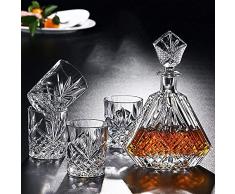 BAIHAO Decanter per Vino Bicchieri Trasparenti Set di Bicchieri in Cristallo Set di Decanter per Whisky Regali per Uomo, Caraffa per Whisky con Diamanti con 4 Bicchieri E Tappo