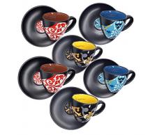 Subbizzu® Eccellenze 6 Tazzine Caffe Particolari da Caltagirone Sicilia Ceramica Colorate Servizio con 6 Piattini Design Siciliano Espresso Regalo Vintage Coffee Cup Moka 85 Millilitri