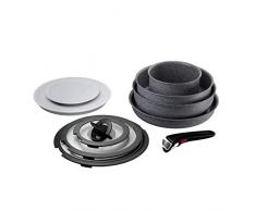 Lagostina Ingenio Mineralis Eco Set Padelle Antiaderenti in Alluminio 100% Riciclato con Fondo Indeformabile, 10 Pezzi, Casseruola 16cm, Padella 28cm, Tegame 24cm, Wok 28cm, 5 Coperchi e Manico