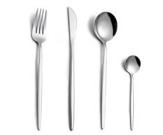 Set posate, Pleafind set di posate per 6 persone, 24 pezzi posate in argento, posate acciaio inox con coltello, forchetta, cucchiaio, lavabili in lavastoviglie＆lucidate a specchio