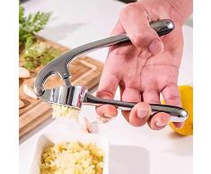 Spremiaglio in acciaio inox, strumento da cucina di alta qualità per estrarre facilmente la pasta di aglio, manico ergonomico, facile da pulire, versatile, argento