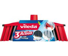 Vileda 3Action Scopa per Interni, con 3 Diverse Setole, Cattura Polvere, Morbida, per Angoli, Raccoglie Tutti i Tipi di Sporco, Rosso-Grigio, 28 x 14 x 4 cm