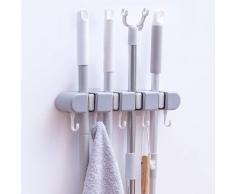 BeBeeDay Portascopa e Portaspazzole da Muro Adesivo, per Cucina, Giardino, Bagno e Garage Porta Utensili Supporto Scopa Mop(4 Posti e 5 Ganci)