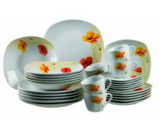 Domestic Papavero 920834 Servizio da tavola in porcellana, 30 pezzi, con 6 tazze, 6 piattini, 6 piatti da dolce, 6 piatti fondi, 6 piatti piani