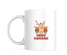 Personalizzabile Bianco Rosso Marrone Carino renna Buon Natale Mug con la tua foto e testo - Custom Cup