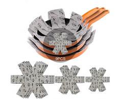 Meiso, set di 9 protezioni per pentole e padelle in feltro imbottito con stampa, per separare le pentole e proteggerne le superfici per evitare graffi