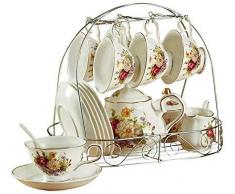 ufengke 15 Pezzi Set da tè Europeo Classico, Motivo Margherita doro E Rose, Bordo Dorato, Bone China Servizio da tè Set da caffè Vintage con Staffa Metallica, per Regalo, La Famiglia E Ufficio