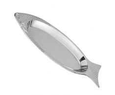 Lurrose - Piatto in acciaio INOX a forma di pesce, piatto da portata in metallo, per la casa, la cucina, colore argento, taglia M