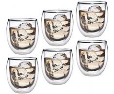 Azione: 6 x 320 ml Bicchieri Vetro termico con effetto ondulato, tè/caffè in vetro per cappuccino, latte caffè, tè, tè freddo, succhi, dessert o come adatto, 36R by Feelino gelato