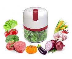 BEPER P102ROB050 Tritatutto ricaricabile USB, Mini Robot da Cucina, Capacità 250 ml, Potenza 3,7V,3 Lame Acciaio Inossidabile, Batteria ricaricabile, Rosso/Bianco