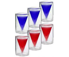 Feelino Spikey - Set di 6 bicchierini da liquore a doppia parete da 30 ml, in vetro temperato, design a punta con effetto galleggiante, ideali per liquori e grappa