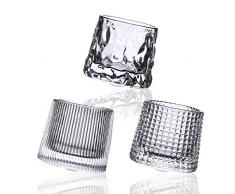 HolaJia Bicchieri da whisky in cristallo girevole – Bicchieri da whisky di alta qualità, 141,7 g, bicchiere da whisky, 3 pezzi Old Fashioned per bere Bourbon, Scotch, cocktail (fondo sferico)