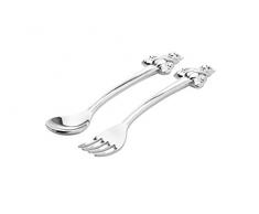 Brillibrum Design Set di 2 posate per bambini, argentate, antiossidante, antibatteriche, per bambini a partire da 1 anno