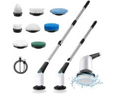 Spazzola Rotante Pulizia Casa, Leebein 2023 Nuova Spazzola Elettrica per Pulizia con 8 testine Sostituibili & Manico Estensione Regolabile & 3 Velocità di Rotazione & Schermo LED per bagno/cucina/auto