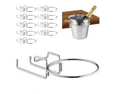 Relaxdays 10x Set Supporto da Tavolo, Porta Secchiello per Vino, Diametro 18 cm, Salvaspazio, Porta Cestello in Ferro, Argento
