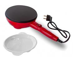 BEHOME Crepiera elettrica con manico padella per Crepes antiaderente 800W 20 cm Rosso
