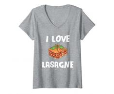 Donna Le lasagne in casseruola con pasta a nastro le lasagne Maglietta con Collo a V