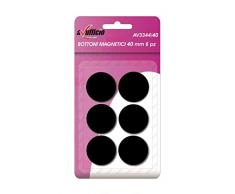 Alevar 6 Bottoni Magnetici per Bacheca Ufficio, Calamite Frigorifero, Diametro 40 mm, Colore Nero