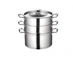 SZQ-Pentole bagnomaria Multistrato Set a Vapore, 26 cm di Diametro Argento Addensare da Cucina Verdure Cucina Marinara Pentola-Acciaio Inox/bachelite Maniglia,Pentola Multifunzionale