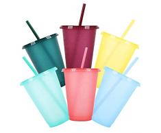 Ysmorla 6pcs Bicchiere con Cannuccia e Coperchio, Bicchieri in Plastica Bicchieri Colorati Acqua Bicchieri che Bicchieri plastica Bicchieri riutilizzabili Colorati, per Bambini e Adulti (17oz/500ml)