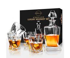 Lighten Life Set di decanter per whisky set di decanter in cristallo con bicchieri decanter Bourbon con 4 bicchieri in confezione regalo set di decanter per alcool set di decanter per whisky da uomo