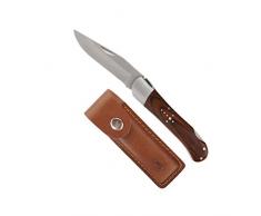 Coltello da caccia Laguiole con manico in legno 19cm con la sua caso di cuoio di marrone