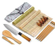 Kit completo per Sushi Maki da cucina, per Sushi Maker, 14 pezzi, compatibile con riso giapponese, set di utensili con coltello per una perfetta lavorazione di suhis, stuoia ed ebook ricette.