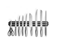 MAGNANI Set coltelli Professionali da Cucina, coltelli Fatti a Mano in Acciaio Inox, Completi di Custodia e Banda Magnetica per Fissaggio al Muro, 9 Pezzi