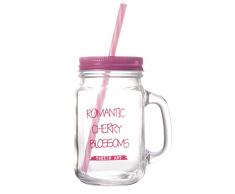 YARNOW Barattoli in Vetro da 500 Ml Bottiglie Bicchieri con Coperchio Manico E Cannuccia Barattolo Vintage Retro Terrazza da Giardino (Rosa)