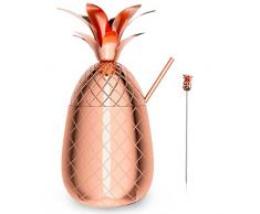 GuKKK Bicchiere da Cocktail a Forma di Ananas, 500ml Cocktail Bicchieri di Rame, Tazza in Rame a Forma di Ananas Moscow Mule, con Cannucce e Spilla da Cocktail, per Casa, Bar, Feste Regalo