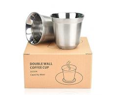 WANTOUTH 2 Pezzi Tazza in Acciaio Inox Tazze da Caffè Isolate a Doppia Parete Bicchieri da Birra in Metallo Tazze in Metallo Riutilizzabile Tazzine Espresso In Acciaio Inox per Caffè Birra, 80 ml